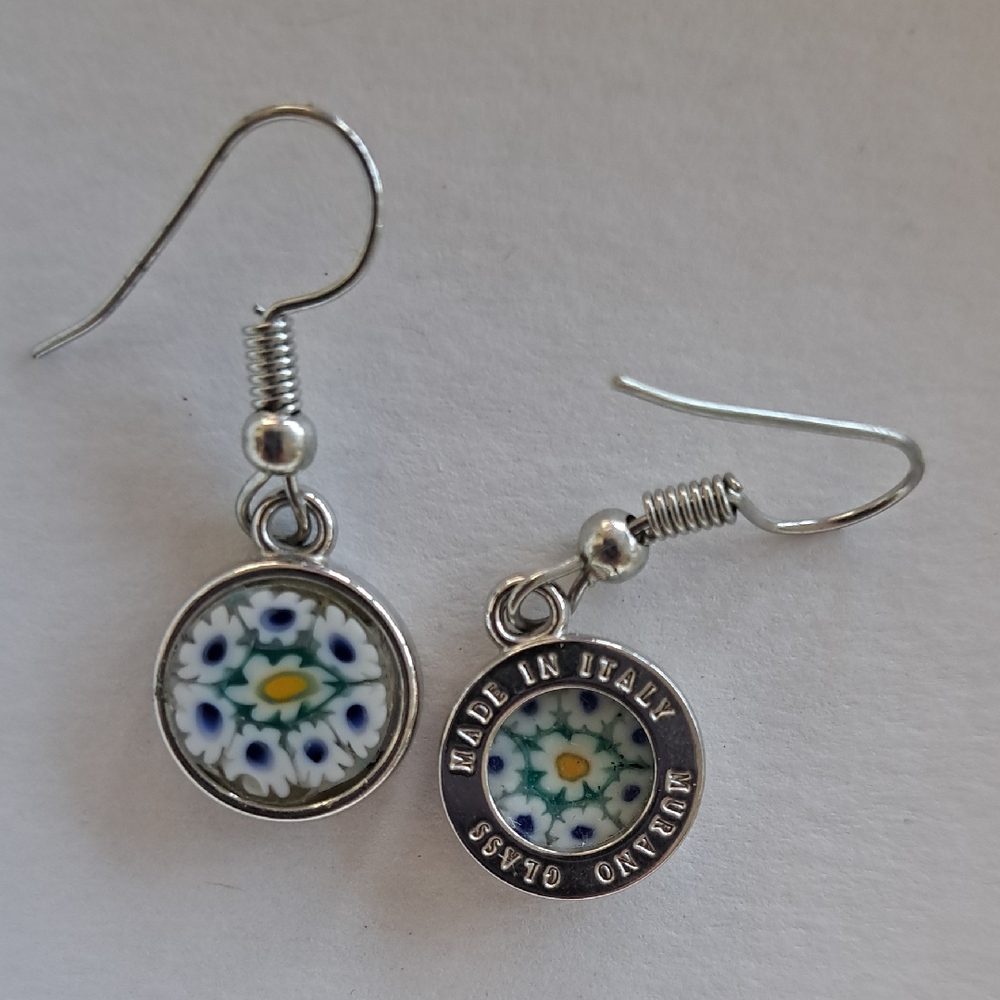 Millefiori Glass Mosaic Earrings From Italy - Picture 2 of 4